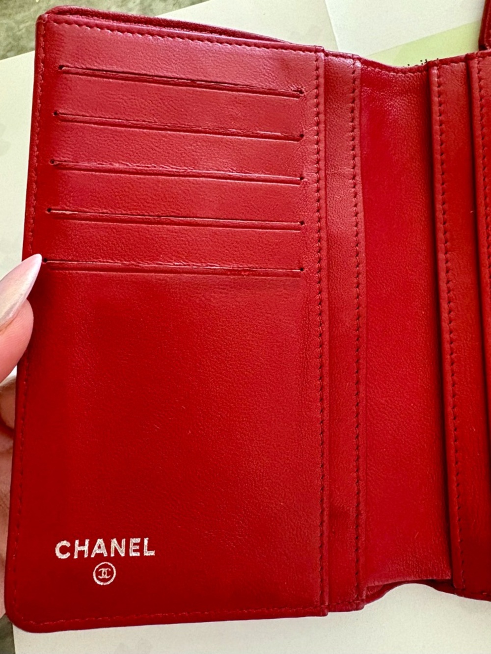 CERTIFIED CHANEL Red Floral Camellia Leather DOUBLE Coin Wallet cards CC w COA ! - Picture 7 of 9